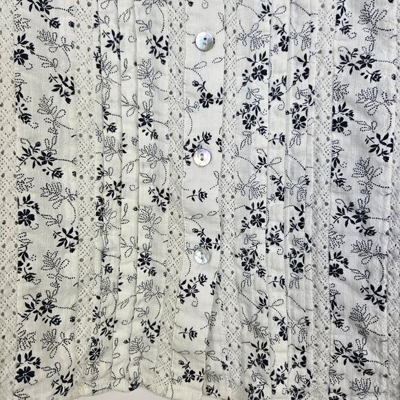 J.Jill Pintuck Blouse White Floral Cotton Top 3/4 Sleeve Boho Cottagecore SZ XL - Picture 4 of 11